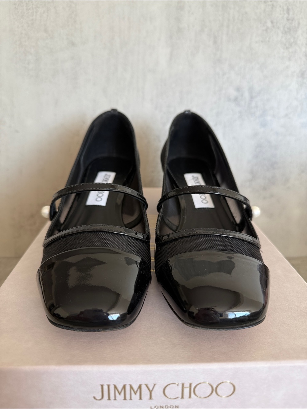 Jimmy Choo Eusa 45 Patent Leather Mesh Mary Jane Pumps Black 38 - Picture 6 of 9